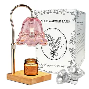 Tulip Candle Warmer Lamp Dimmable Timer Height Adjustable Solid Wood Base Flameless Wax Lamp Bedroom Living Room Decor