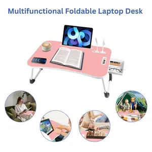 Laptop Bed Desk, Portable Foldable Laptop Table, Lap Desk Tray Table with 4 USB Ports, Storage Drawer and Cup Holder, for Bed/Couch Working, Reading