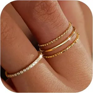 Dainty Thin Gold Rings for Women Non Tarnish, Stackable 14K Gold Plated Cubic Zirconia Wedding Bands Ring Set, Waterproof Simple Trendy Minimalist Statement Engagement Promise Thumb Pinky Stacking Rings for Women Size 5 6 7 8 9 10 11-USA