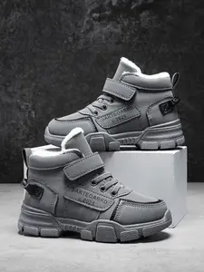 Boys' Winter Thickened Warm Snow Boots, Mid-Calf Artificial Leather Striped Shoes, Casual Medium Width Sneakers for Kids 26-38, New Winter Boots