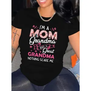 "I'm A Mom Grandma And A Great Grandma Nothing Scare Me" Funny Great Grandma T-Shirt 100% Cotton Soft Casual Women's Plus Size Short Sleeve Graphic Tee