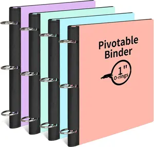 4-Pcs 3-Ring Binders, 1-in Thin Soft Cover Binders with 360° Pivotable Folding Design & Fabric Spine, Fits 8.5" x 11" Paper for Home & Office Use (Blue, Green, Pink, Purple), Binder
