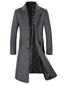 Men's Solid Button Front Lapel Trench Coat, Regular Fit Casual Long Sleeve Pocket Wool Coat for Fall & Winter, Men's Clothes for Daily Wear
