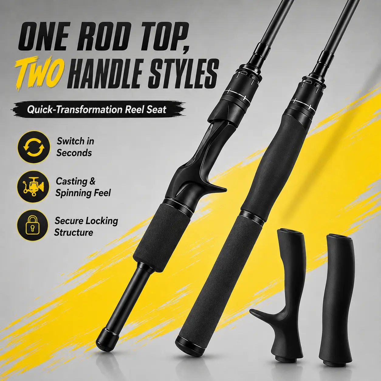 TRONMER Carbon Fiber Fishing Rod - Outdoor Fishing Equipment, Convertible Handle, Medium Power Fast Action, Ceramic Guides, Spinning Casting Rod