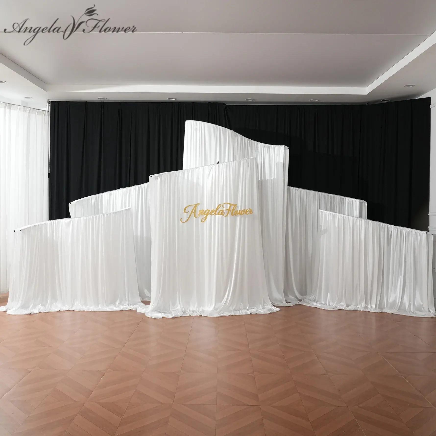 A9176  6pcs White Adjustable Metal Wave Shape Arch Wedding Backdrop Party Decor Flower Stand