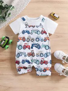 Cartoon Multicolor Tractor Two-Piece Set Newborn Onesie Printed Short Sleeve Unisex Baby Romper Summer Cute Baby Clothing Bodysuit