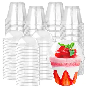 100 Pack 9oz Clear Dessert Cups with Dome Lids,Disposable Plastic Parfait Yogurt Cup (NO HOLE) Fruit Containers for Ice Cream,Pudding,Salad,Cold Drink,Cake,Jello