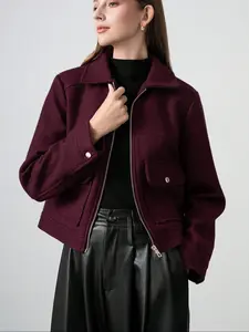 Women's Zipper Jacket Coat, New Winter Long Sleeve Pocket Outerwear, Short Street Elegant Women's Jacket, Fashionable and Stylish