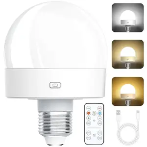 Rechargeable Light Bulb, 1 Count E26 Screw in Light Bulb with Remote Control, Dimmable & Timer LED Light Bulb for Non-hardwired Wall Sconce, LED Lights, Energy Efficient, Adjustable Ambient Dimmable LED Bulbs, Dimmable Warm White, Stepless Dimmable Bulbs