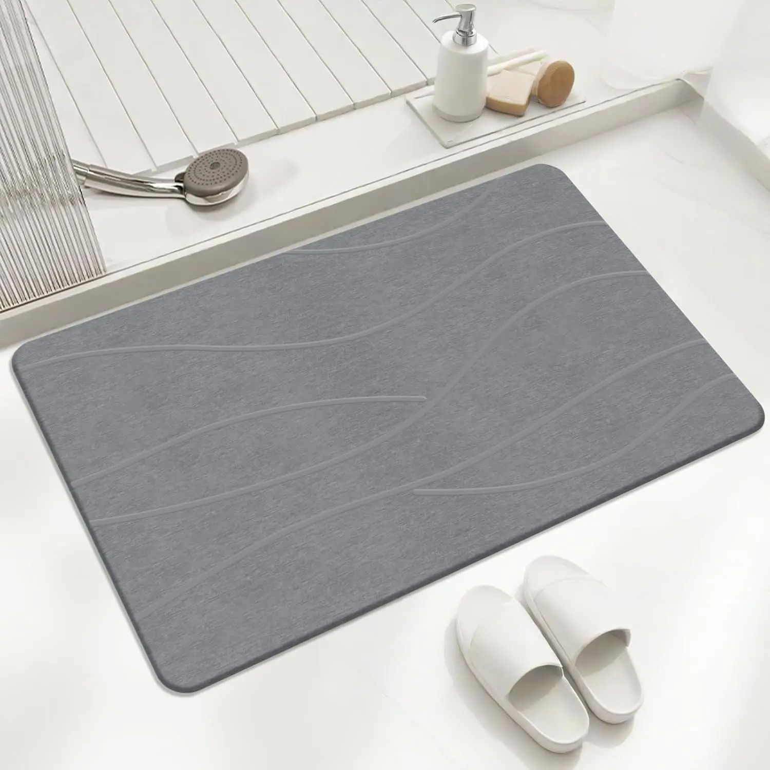 Diatomaceous Earth Stone Bath Mat, Non-Slip Super Absorbent Quick Drying Diatomite Shower Mat, Natural Easy to Clean Stone Bath Mat for Bathroom Floor