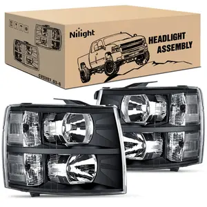Nilight 2007 2008 2009 2010 2011 2012 2013 Chevy Silverado 1500 2007 2008 2009 2010 2011 2012 2013 2014 Silverado 2500HD 3500HD Headlight Assembly Black Case Clear Reflector