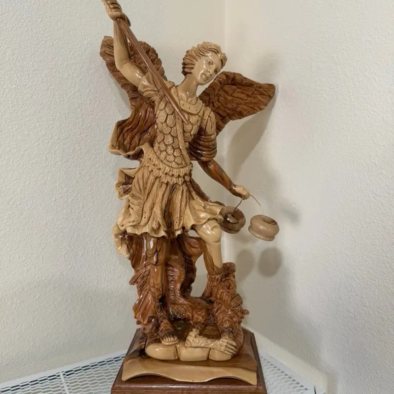 Bethlehem Handicrafts Hand Carved Wooden Statue of Saint Michael