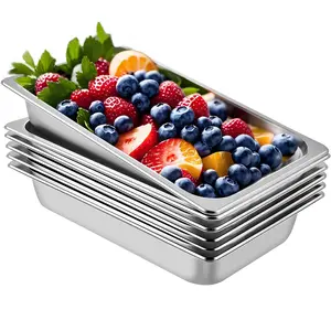 【Summervibes】VEVOR 6 Pack Steam Table Pans 20.9 x 12.8 x 3.9 Inch Deep Steam Table Pan Full Size 13L Deep Food Container Stainless Steel Oven Tray Hotel Pans Anti-Jam Steam Table Food Pan