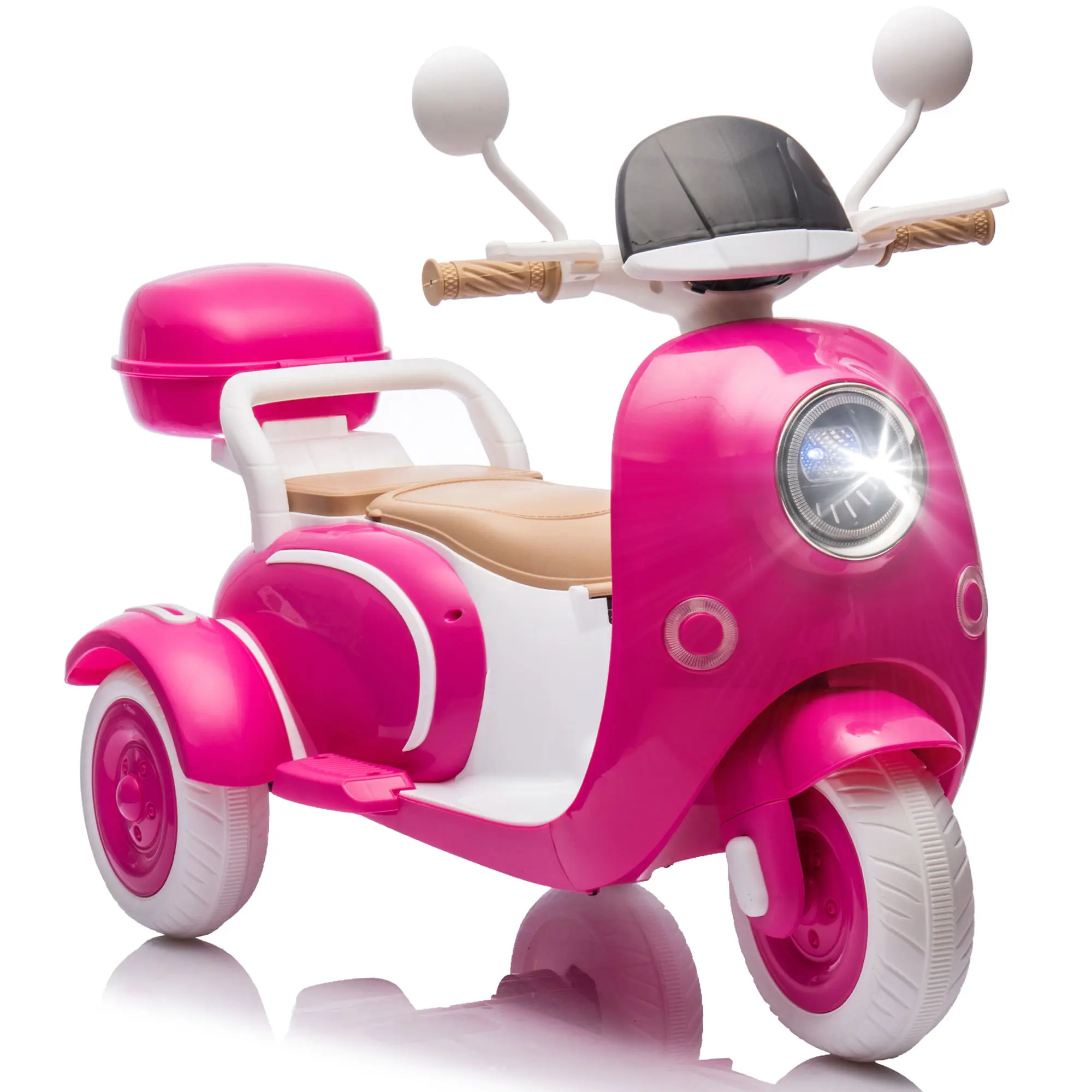 12V 2-Seater Kids Electric Motorcycle Trike - 2WD 3-Wheel Toy, Music, Bluetooth, USB, Flip-Up Adult Backseat, Portable Hooks, Oversized Trunk, LED Headlight for Kids 3-6