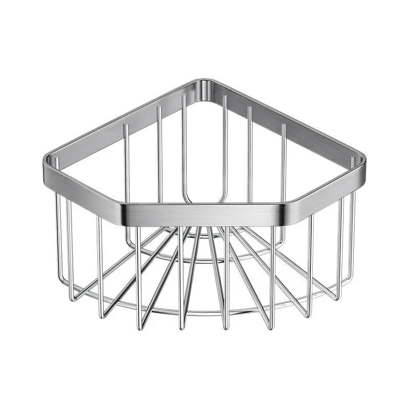 1PCS Silver Stainless Steel Sink Corner Sponge Storage Basket – Punch-Free Triangular Draining Rack, Space-Saving Wall Organizer for Kitchen, Holds Sponge & Cleaning Gadgets, Fast Drain Rust-Proof, Essential Home Organizing Accessory