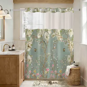 Double Layer Bath Curtain, Shower Curtain, Colorful Floral, Flower Shower Curtain, Waterproof, No Hook Design, Easy Installation, Rustic Style, Hotel, Dorm, Home Decor