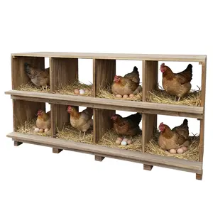 8-Compartment Wooden Chicken Nesting Box for Egg Laying, Large Natural Fir Wood Nest Box for Hens/Ducks/Poultry, Egg-Protecting Perch & Anti-Roll Design, Wall-Mount or Freestanding, Easy Assembly, Private & Ventilated Coop Accessory