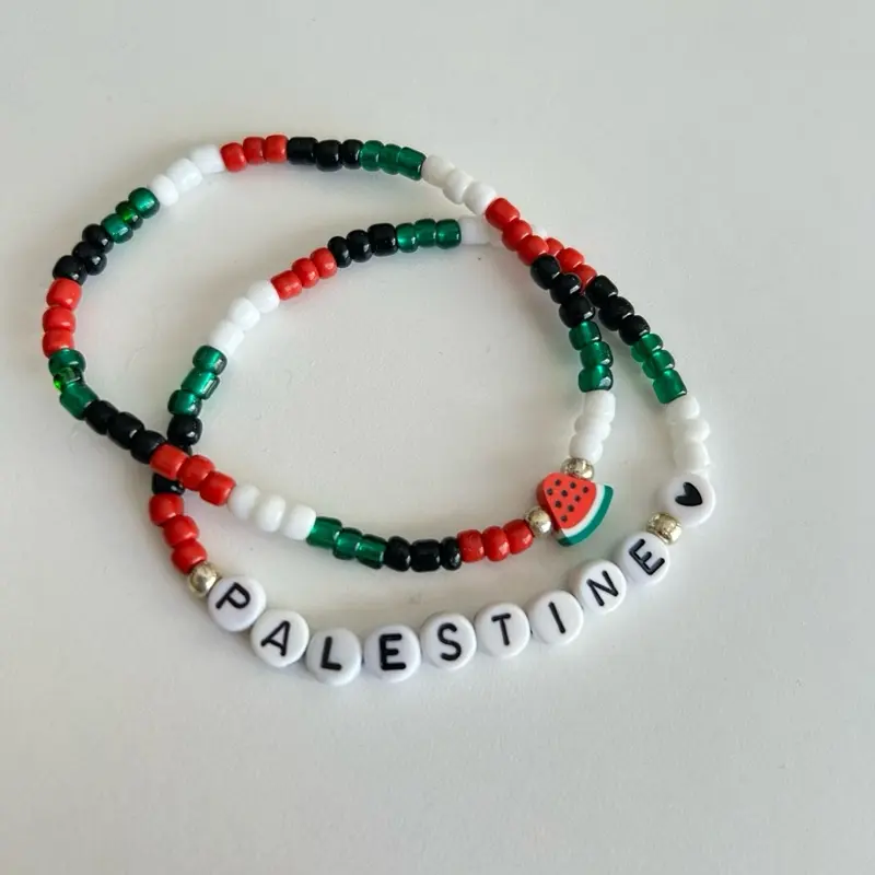 Unity Beaded Bracelet Set Unisex Handcrafted with Palestinian Flag Colors & Lettered Beads for Everyday Wear