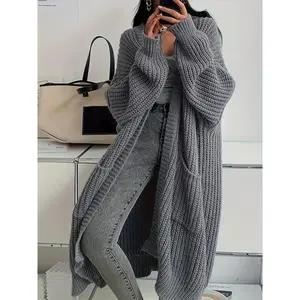 Solid Color Open Front Knitted Cardigan - Casual Long Sleeve Long Length - For Women - Perfect for Spring & Fall - Cozy & Stylish - Gift Idea for Fashionable Women Knitwear Tops