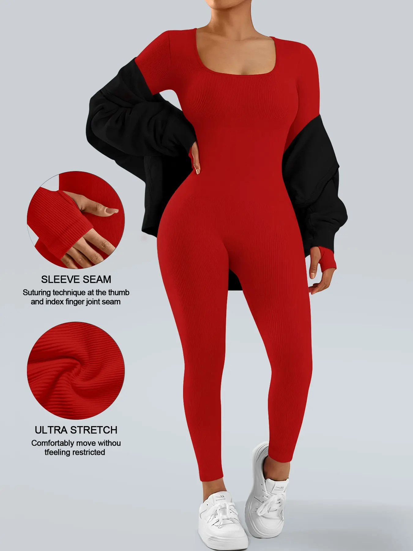 Women's Sporty High Stretch Yoga Jumpsuit, Long Sleeve High Waist, High Waisted Jumpsuits, Plain Pattern, All Seasons, Durable Athletic Wear