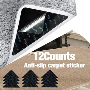 12 Counts Rug Tape, Double-Sided Adhesive, Keeps Corners Flat, Prevents Sliding, Reusable Rug Pads