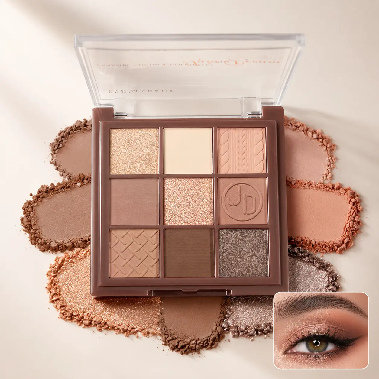 9-Color Brown Caramel Cocoa Nude Eyeshadow Palette - Long-Lasting Matte & Glitter Shades for Natural Soft Glam Eye Makeup