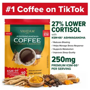 VAHDAM KSM-66 Ashwagandha Coffee | Instant Coffee with KSM-66, 95% Curcuminoids Turmeric, Lion’s Mane & Chaga | 40 Servings Beverage