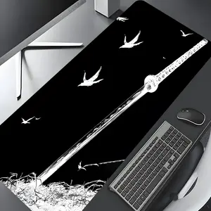 Oriental Ink Samurai Sword Design Large Gaming Mouse Pad,Aesthetic Desktop Drotection Pad,Desk Accessories,Computer Desk Accessories,Washable Rubber Pad Non-Slip Lock Edge Multi-Size Mouse Pad Suitable For Home Office