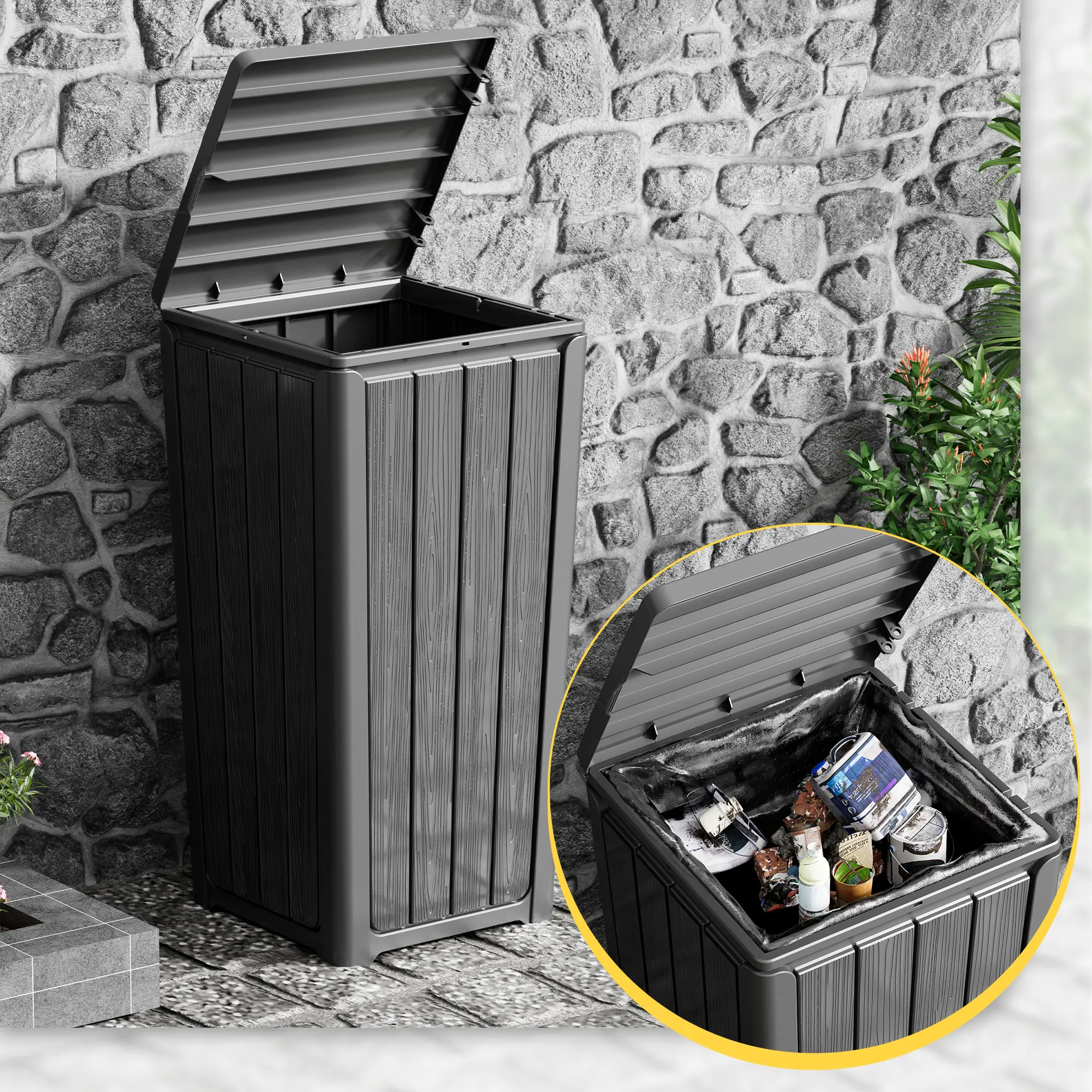 Summervibes LHBCRAFT 28-Gallon waterproof Flip-Top Resin trash can,