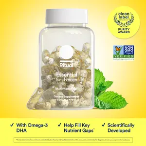 Ritual Essential for Women 50+ Multivitamin Vitamin D3, Vegan Omega-3 DHA, B12, Iron, USP Verified, Gluten-Free, 60 Capsules Supplement