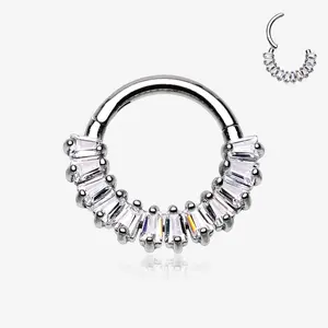 Brilliant Baguette Sparkles Array Seamless Clicker Hoop Ring