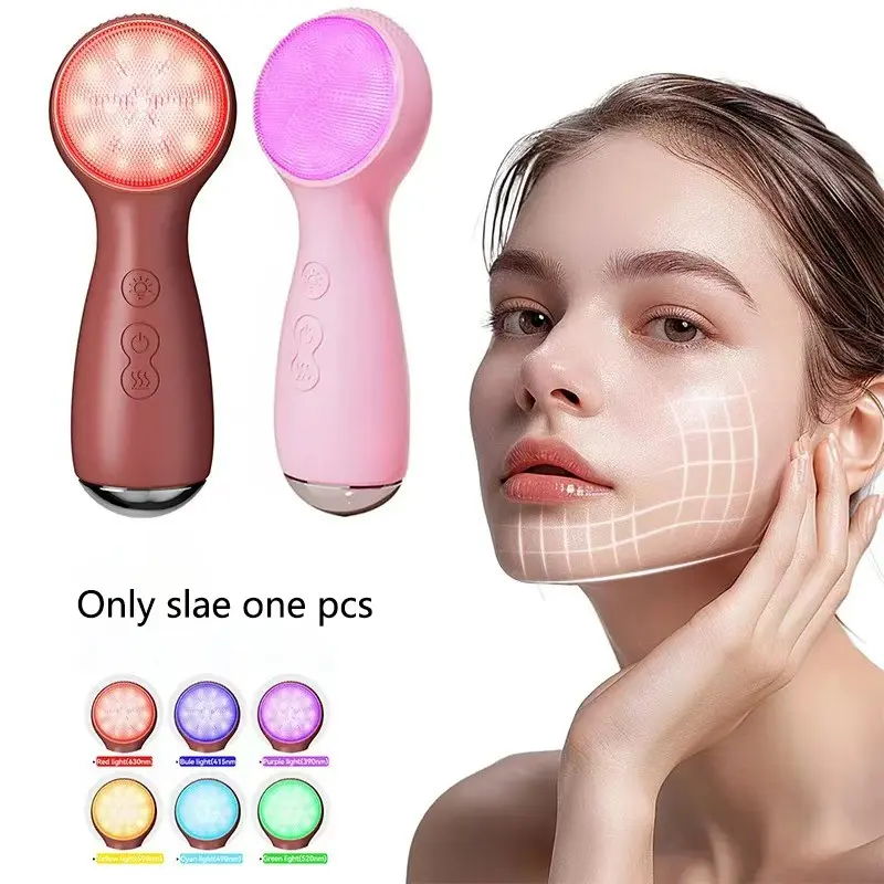 Facial Cleansing Brush & Exfoliator - Facial Cleansing Instrument, Rechargeable electric cleansing brush featuring 7 LED-illuminated soft-silicone modes, exfoliation function, IPX7 waterproof rating, and skin massager, Facial Cleaning Tool
