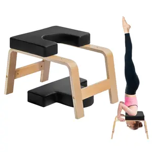VEVOR Yoga Headstand Bench,  300 lbs Capacity Yoga Inversion Chair for Family Gym, Headstand Trainer with Wood Frame & PU Pad, Stand Yoga Stool for Strength Balance Training, Relieve Fatigue, Black