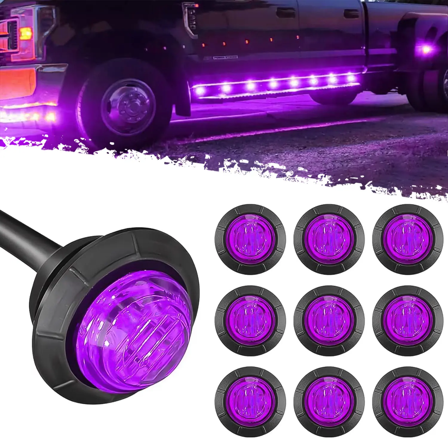 DIBMS 10 PCS 3/4 Inch Round LED Clearance Light Front Rear Side Indicator Bullet Marker Lamp for Truck RV Car Bus Trailer Van Caravan Boat, Purple Led Backlights