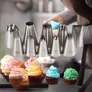 Seamless Piping Nozzle Set with 10 Large Stainless Steel Cream Nozzles and 50 12 Inch Piping Bags Suitable for Cake Decoration and Icing Decoration Modern Dessert