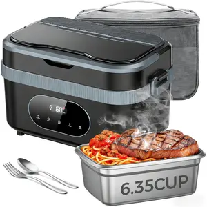 Heated Lunch Box Cordless for Men & Adults, 18000mAh Rechargeable Cordless Electric Lunch Box with 5-Sided Heating, 1.5L Stainless Steel  Warmer with  Timer for Work & Travel