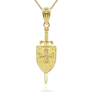 3D Saint Michael Sword & Shield Cross Pendant Necklace 925 Sterling Silver