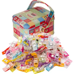 Sewing Clips with Tin Box, 100 Pcs Assorted Color Craft Clips for Fabric and Quilting, Binding Clips for Sewing Notions and DIY Patchwork