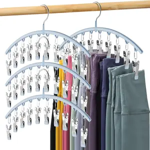 Steel Legging Organizer Hangers for Closet, 4-Pack Rubber-Coated Metal Hangers with 10 Clips Each, Space-Saving Storage for 40 Yoga Pants, Blue