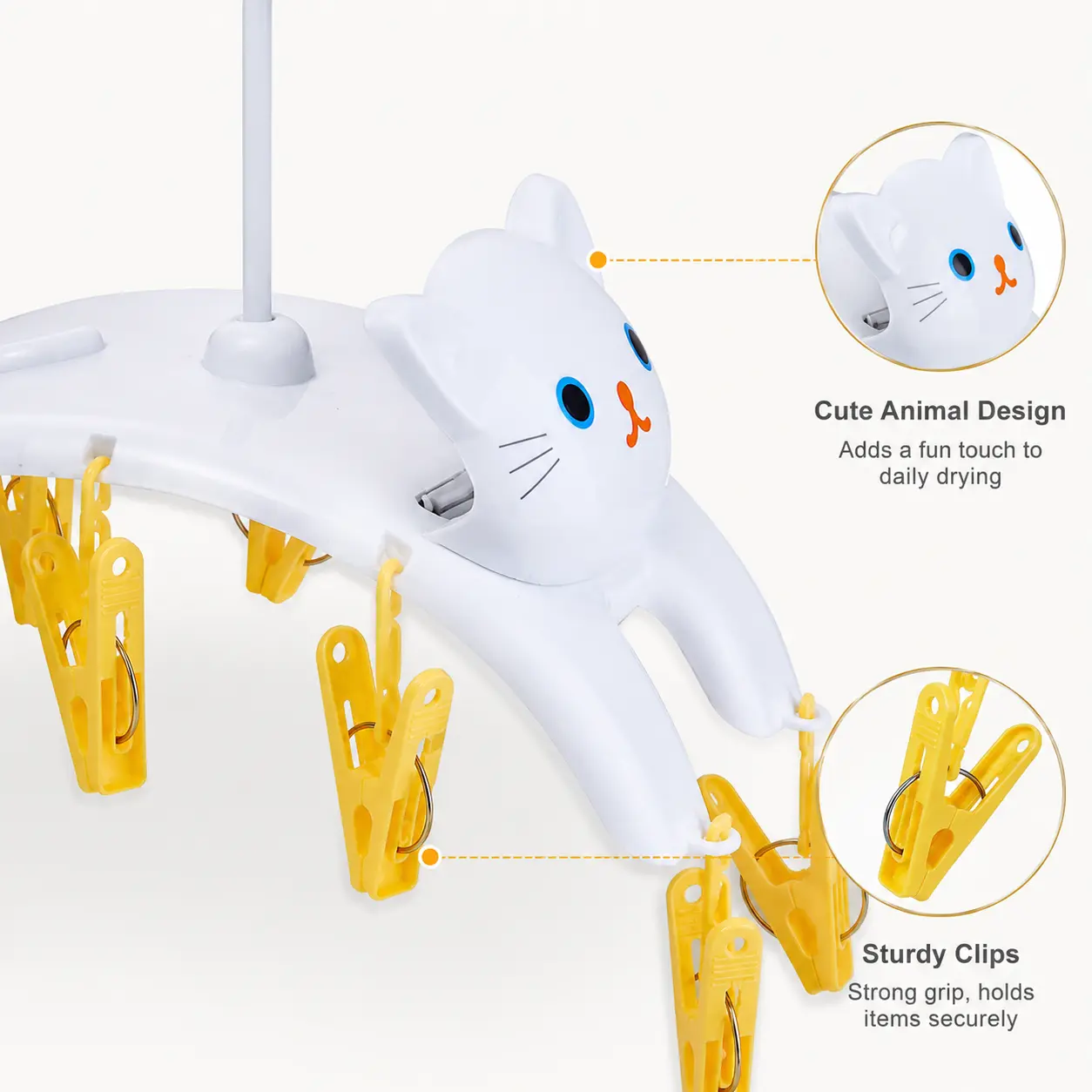 1 Piece Cat Shaped Plastic Clothes Drying Hanger with Multiple Clips, for Socks Small Garments Indoor Outdoor Household Use