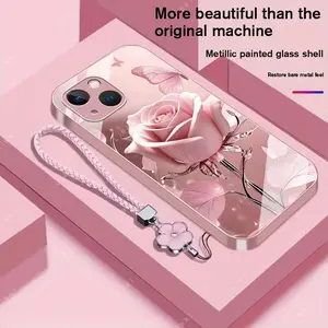 Suitable for [iPhone 13 Mini] high-end phone case，a beautiful four-leaf clover lanyard is included,exquisite and high-end design,a variety of colors are available for you to choose from YM99