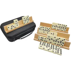 Dominos Set for Adults with 4 Wooden Racks, Double 6 Dominoes Game Set with 28 Colored Domino Tiles Double Six Dominos Set with Travel Case - Classic Board Games