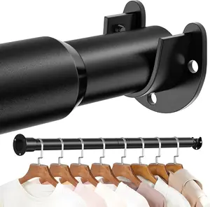 Closet Rod, 17 to 84 Inch Adjustable Closet Rods for Hanging Clothes, Heavy Duty Tension Rod, Black Curtain Rod, for Closet, Wardrobes, Bathroom, Laundry