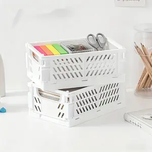 3pcs 5.98in Stackable Folding Storage Basket, Plastic Sundries Organizer for Home