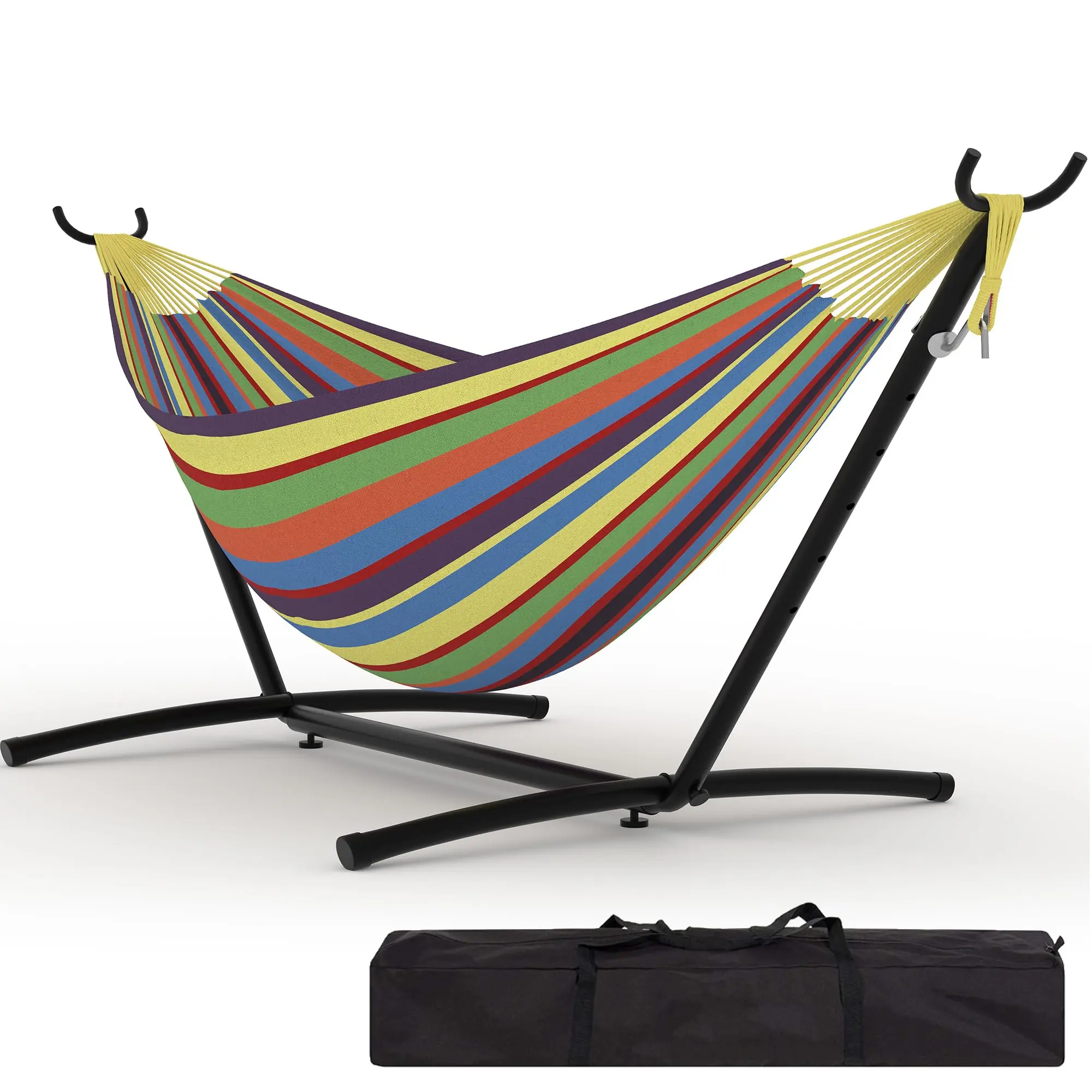 Heavy Duty Double Hammock with Steel Stand – 2-Person, 450lbs Capacity, Quick-Fold, Portable, Space Saving, Carry Bag Included – Ideal for Outdoor Garden, Yard, Camping, Beach