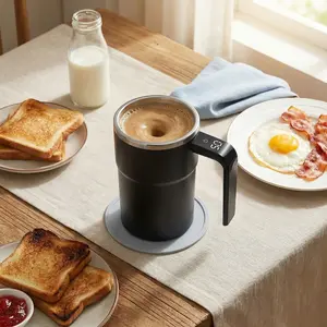 WitLoop Self Stirring Mug, Auto Magnetic Coffee Mug with LED Display Temperature, Rechargeable Automatic Stirring Mug, 12oz Self Mixing Cup with Lid to Stir Coffee