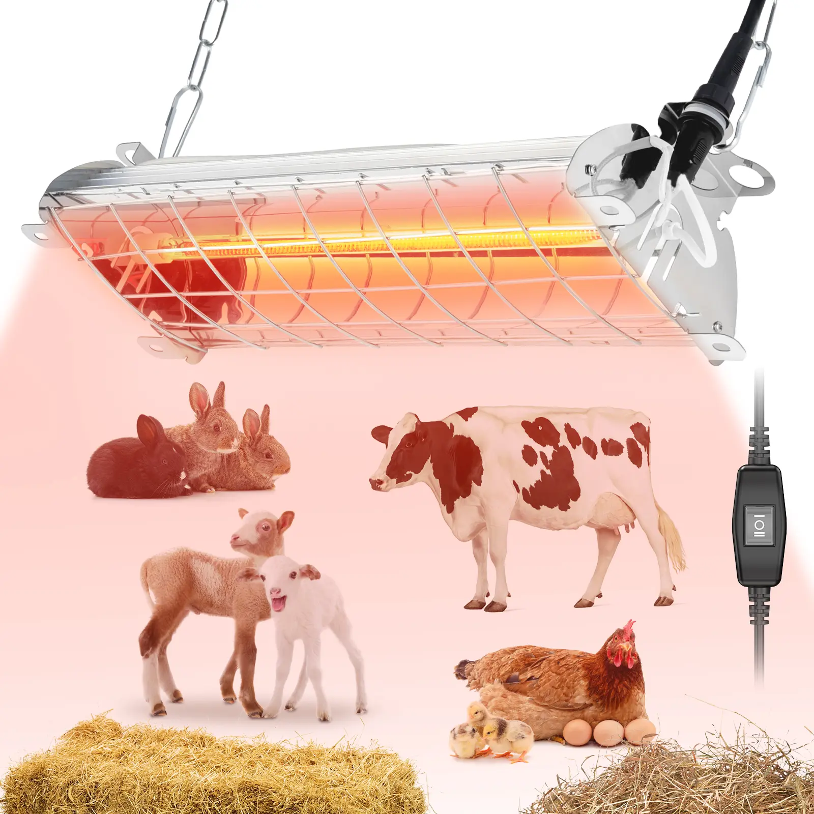 400W Large Chicken Coop Heater, Carbon Fiber Heating Lamp Outdoor Winter, Protable 2 Mode Temp & Hanging Height for Coop Rabbits Livestock Heating Plate Chicks Poultry House