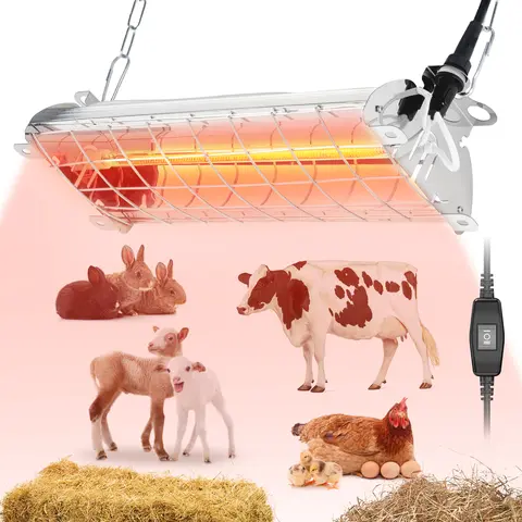 200W-400W Carbon Fiber Chicken Coop Heater with Chains, Portable 2-Mode Temp Control, 6.56ft Hanging Height, 16x5.5x3in Size, Cord, Blood Circulation Enhancement for Duck Poultry Outdoor Winter Use