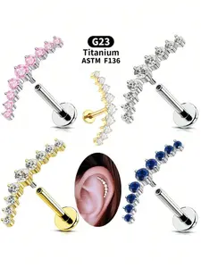1 Pcs G23 Titanium Alloy Multi Sparking CZ Inlaid Cartilage Earring Studs - Tragus Piercing Jewelry Internally Threaded Flat Back Stud Earrings Labret Helix Conch Piercing Jewelry Flat Pierced Jewelry for Women Fashion Design Accessories