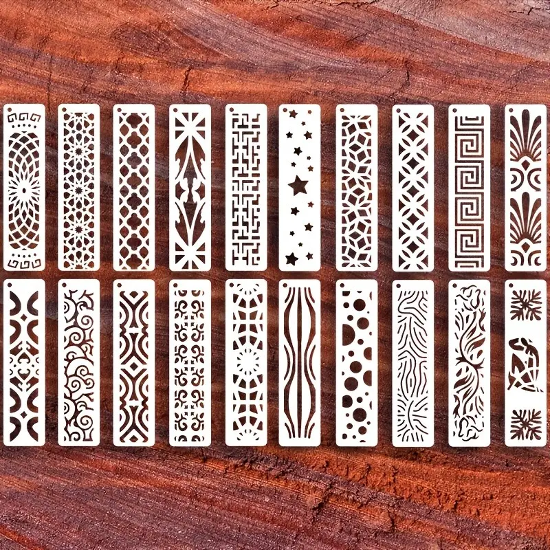 20 Durable Reusable Geometric Border Templates, Includes Stars and Symmetrical Floral Patterns, Perfect for Scrapbooking, Card Making, Furniture Decor, Crafts, Scrapbook Materials, Creative Craft Kit